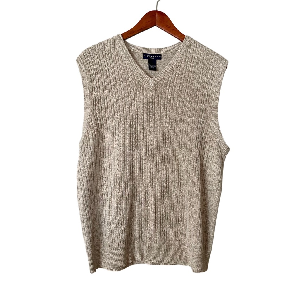 Ivy Crew Cable Knit Sweater Vest L Neutral Beige Academia Grandpa Core